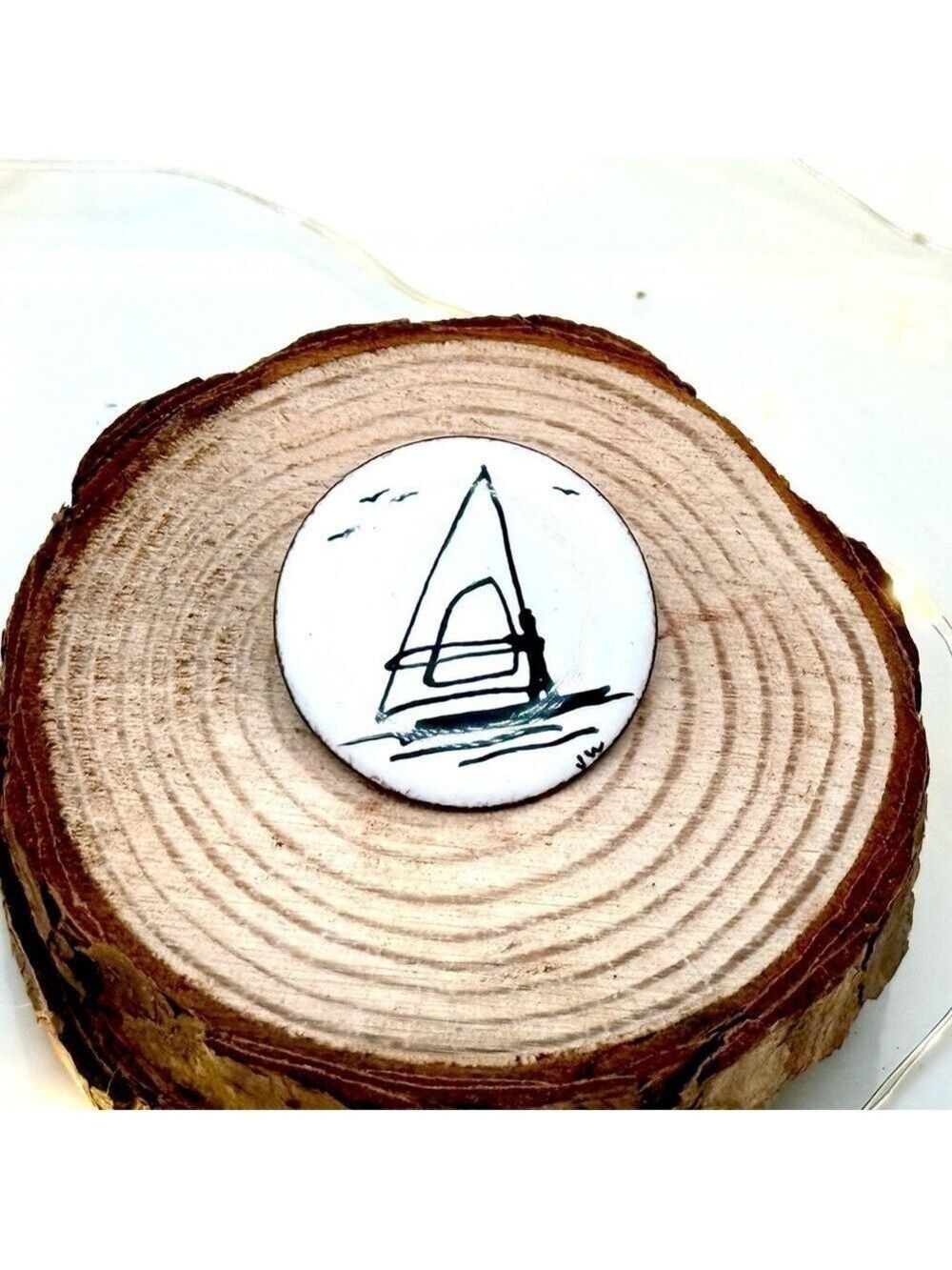 Enamel Brooch – Windsurfing Scene, Signed JW